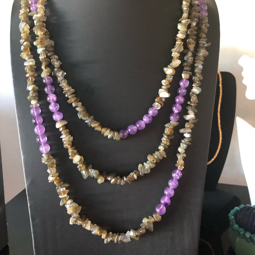 Pangea Mines 80” Labradorite & Amethyst Necklace